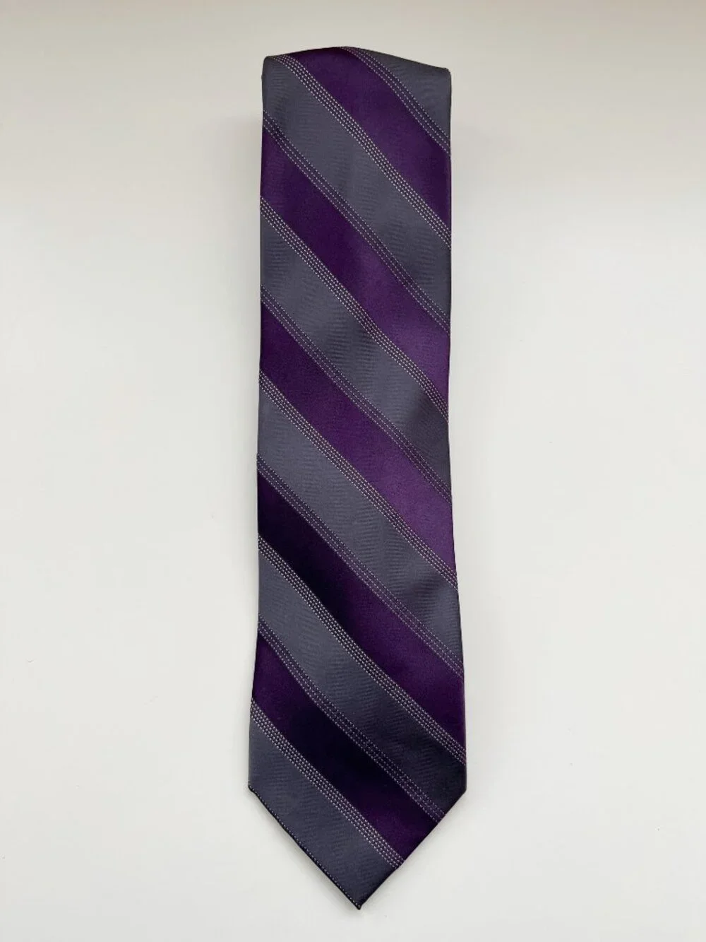 Calvin Klein Purple Grey Striped Silk Tie preppy collegiate classic vintage